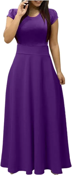 RKSTN Long Summer Dresses for Women 2025 Short Sleeve Solid Color Maxi Dress Prom Cocktail Ball Gowns Beach Party Sundresses
