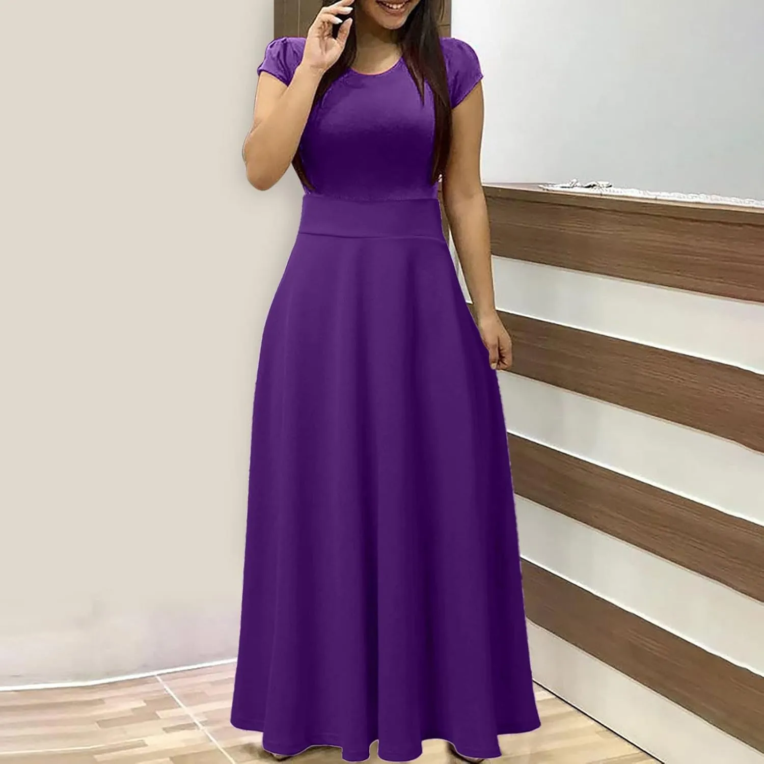 RKSTN Long Summer Dresses for Women 2025 Short Sleeve Solid Color Maxi Dress Prom Cocktail Ball Gowns Beach Party Sundresses