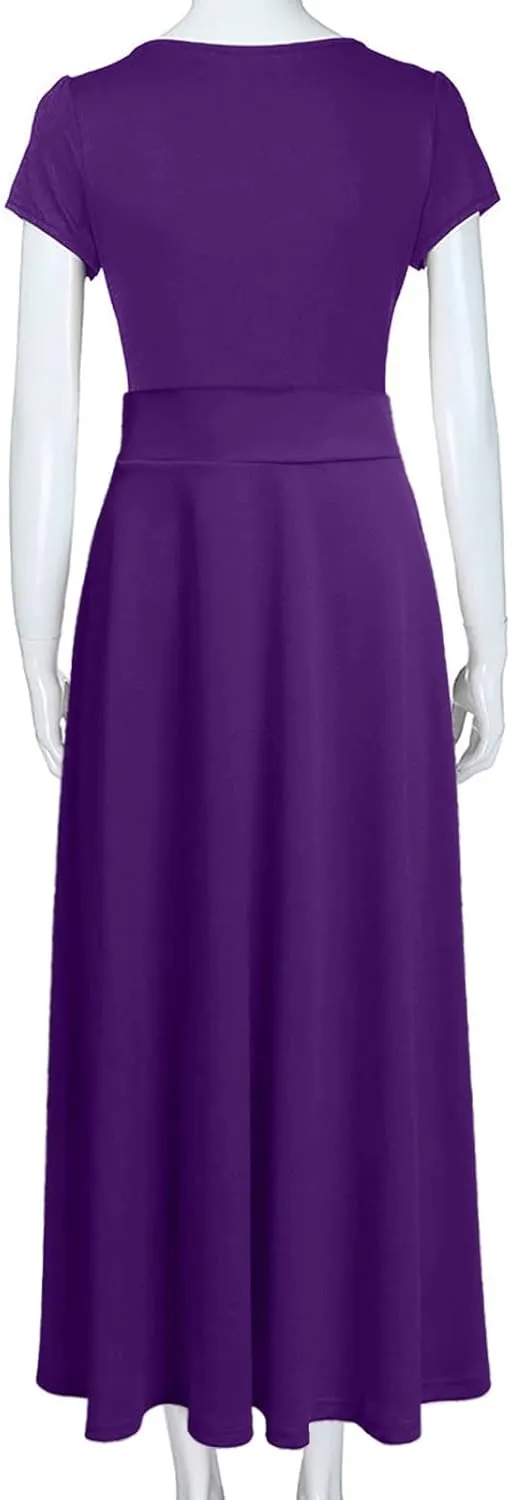 RKSTN Long Summer Dresses for Women 2025 Short Sleeve Solid Color Maxi Dress Prom Cocktail Ball Gowns Beach Party Sundresses
