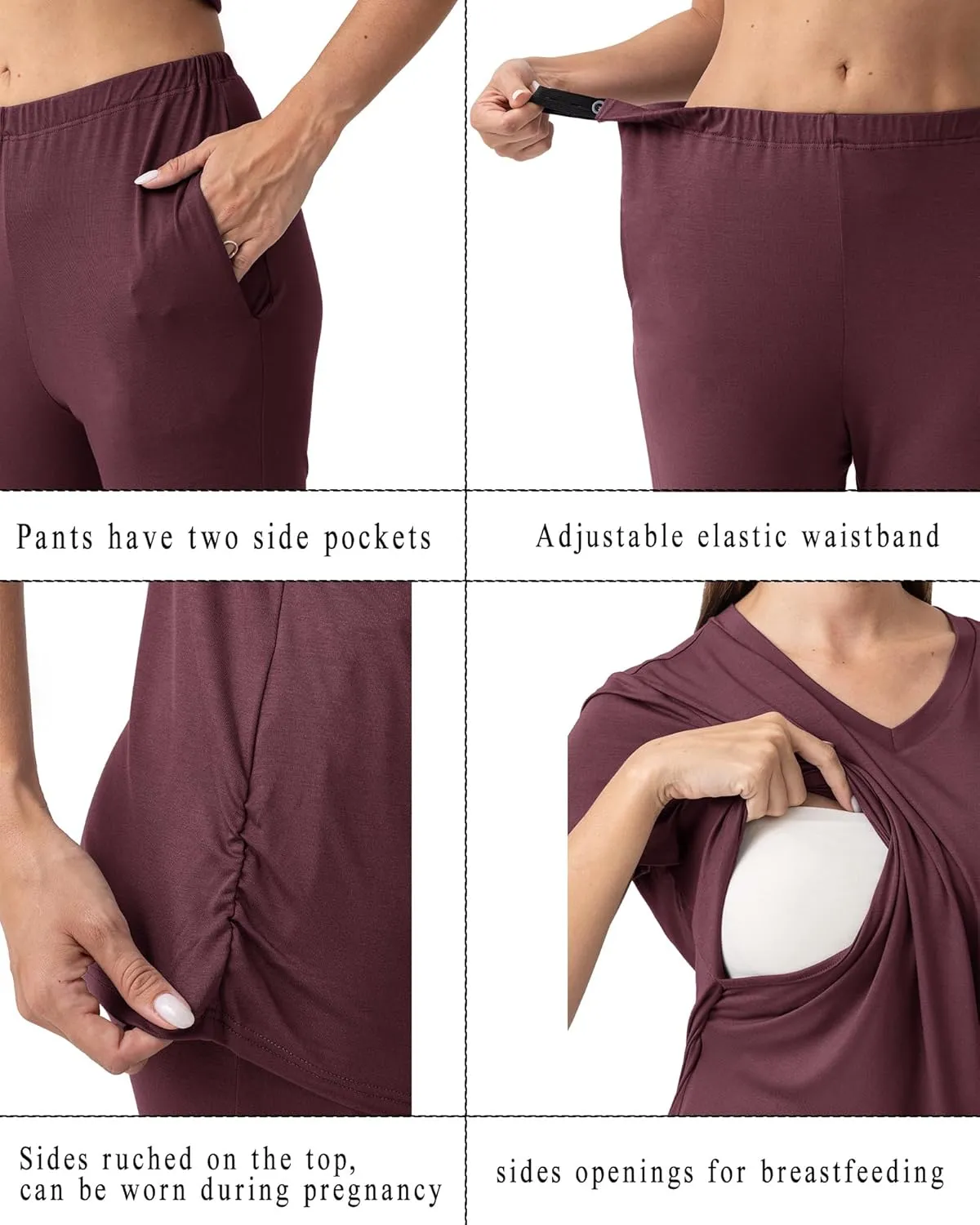 Rnxrbb V Neck Nursing Pajamas Set Postpartum Pjs Maternity Breastfeeding sleepwear for Women with Pockets 2 Pack