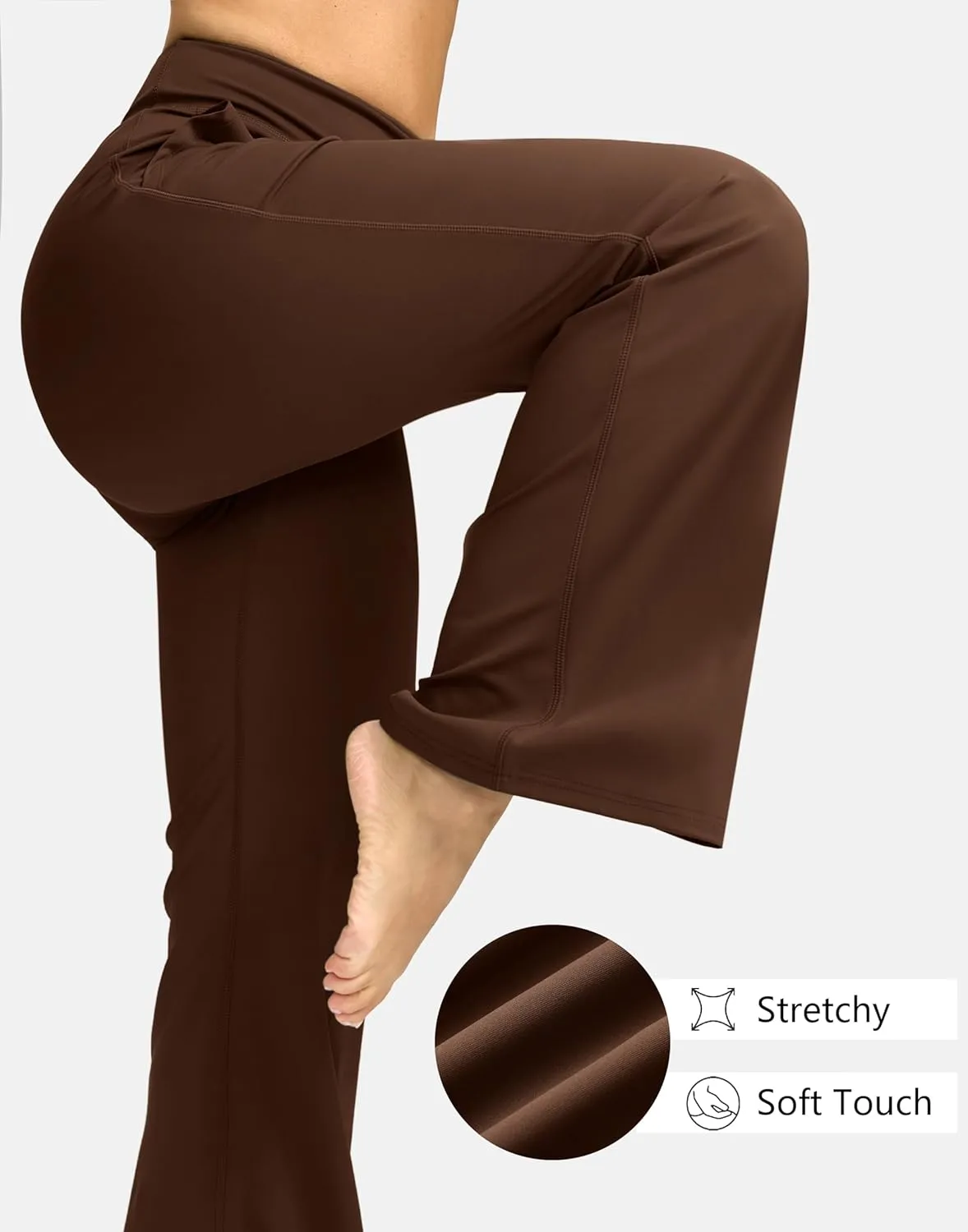 SANTINY Bootcut Pants for Women 28.5"/30.5"/32" Loose High Waisted Wide Leg Leggings Dress Work Flare Yoga Pants with Pockets