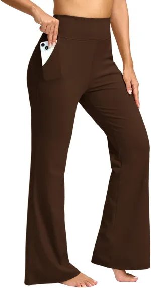 SANTINY Bootcut Pants for Women 28.5"/30.5"/32" Loose High Waisted Wide Leg Leggings Dress Work Flare Yoga Pants with Pockets