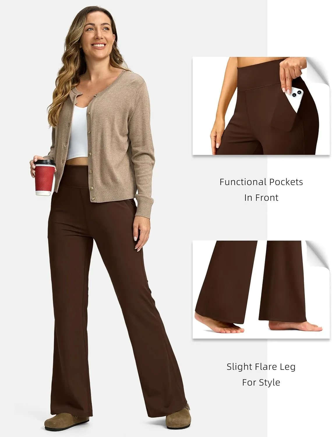 SANTINY Bootcut Pants for Women 28.5"/30.5"/32" Loose High Waisted Wide Leg Leggings Dress Work Flare Yoga Pants with Pockets