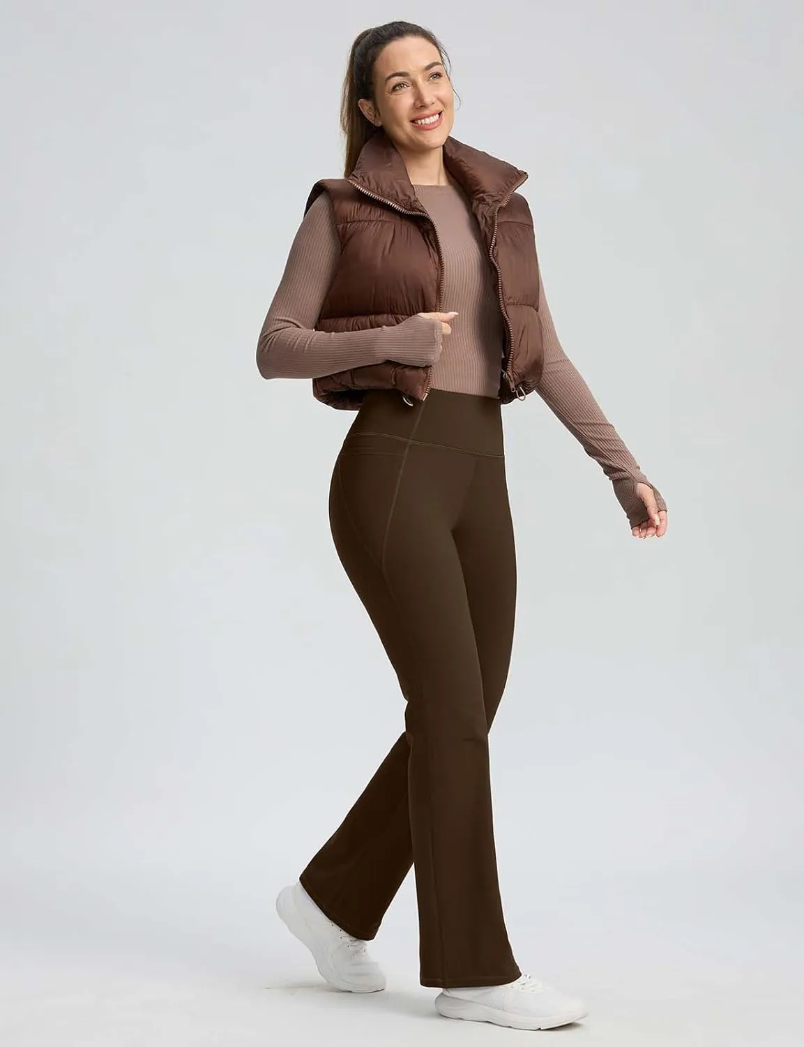 Seamaid Fleece Lined Pants Women 30" Water Resistant Flare Leggings Winter Bell Bottom Yoga Pants with Pockets Hiking