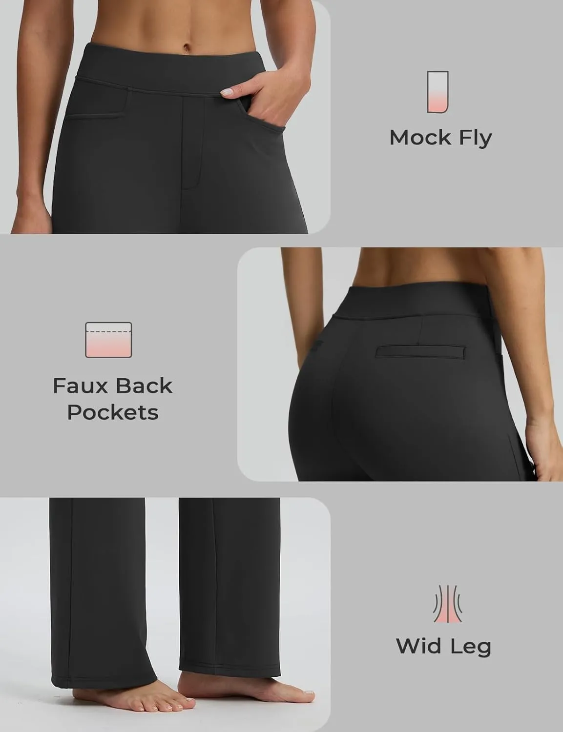 Seamaid Womens 30" Wide Leg Yoga Pants with Pockets High Waisted Stretch Casual Dress Pants