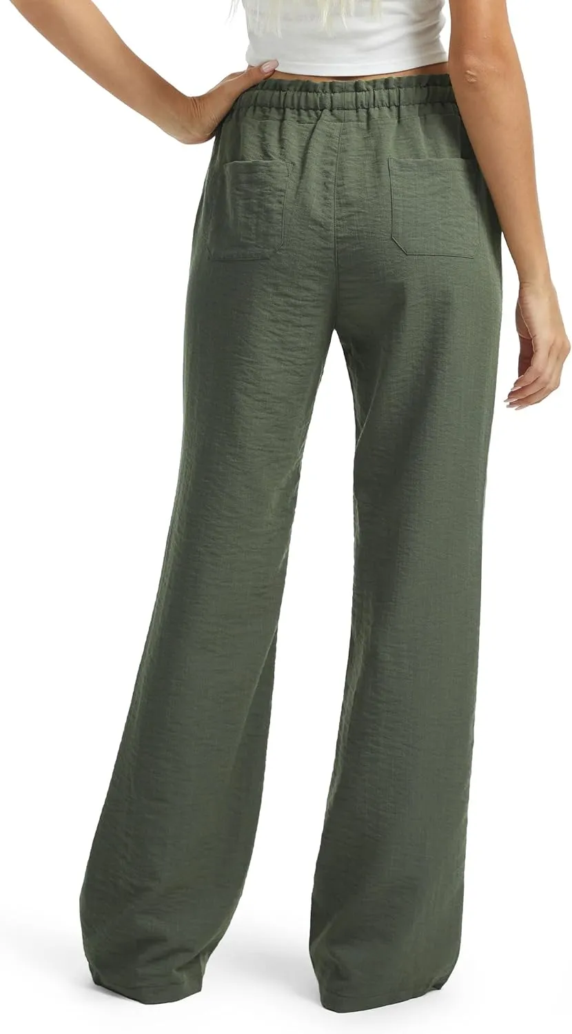 SEVEGO Tall Women Casual Linen Pants 30"/32"/34"/36" Inseam Drawstring Smocked Waist Beach Summer Trousers with Pockets