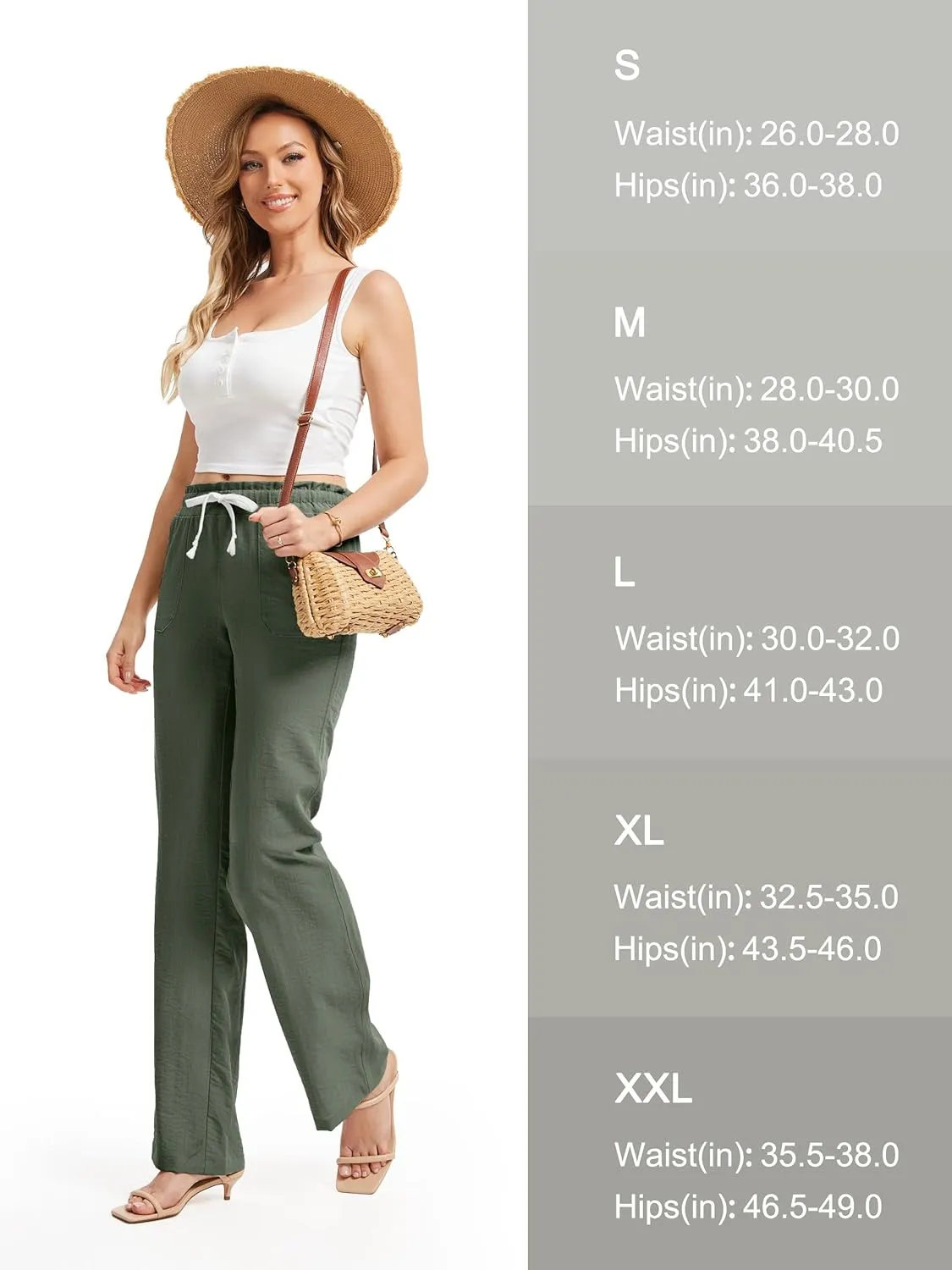 SEVEGO Tall Women Casual Linen Pants 30"/32"/34"/36" Inseam Drawstring Smocked Waist Beach Summer Trousers with Pockets