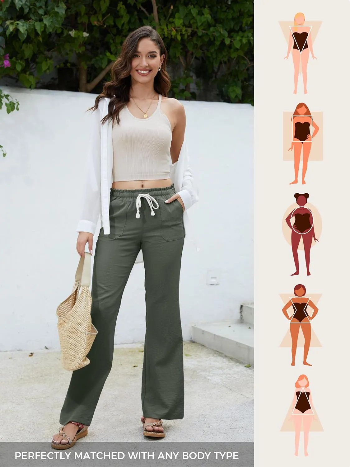 SEVEGO Tall Women Casual Linen Pants 30"/32"/34"/36" Inseam Drawstring Smocked Waist Beach Summer Trousers with Pockets