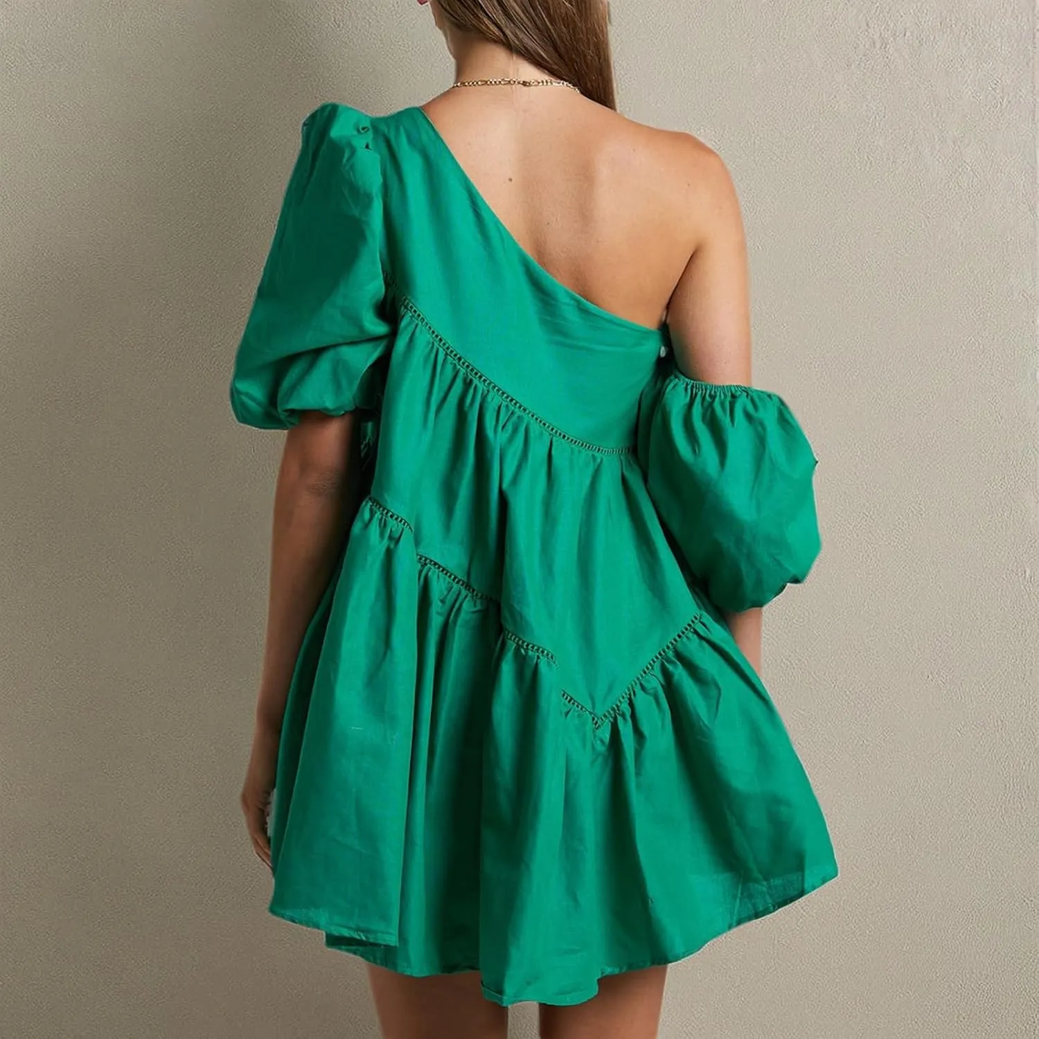 Sexy Mini Dress for Women Ruffle One Shoulder Outfits Short Puff Sleeve Cocktail Bubble Sundress Mini Skirt Sets