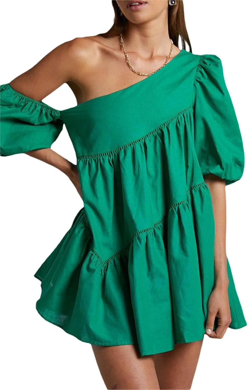 Sexy Mini Dress for Women Ruffle One Shoulder Outfits Short Puff Sleeve Cocktail Bubble Sundress Mini Skirt Sets
