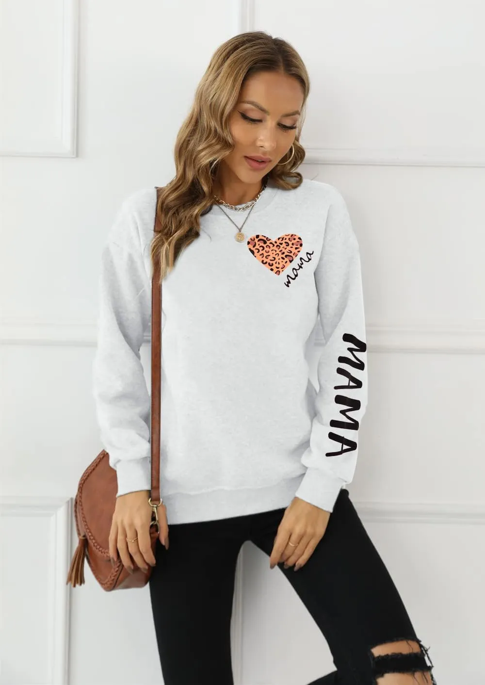 SFHFY Womens Mom Sweatshirts: Mama Crewneck Sweatshirt Casual Mom Life Pullover Mama Mode Long Sleeve Shirt Mommy Tops