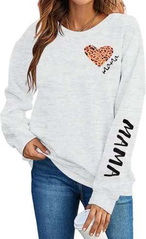 SFHFY Womens Mom Sweatshirts: Mama Crewneck Sweatshirt Casual Mom Life Pullover Mama Mode Long Sleeve Shirt Mommy Tops