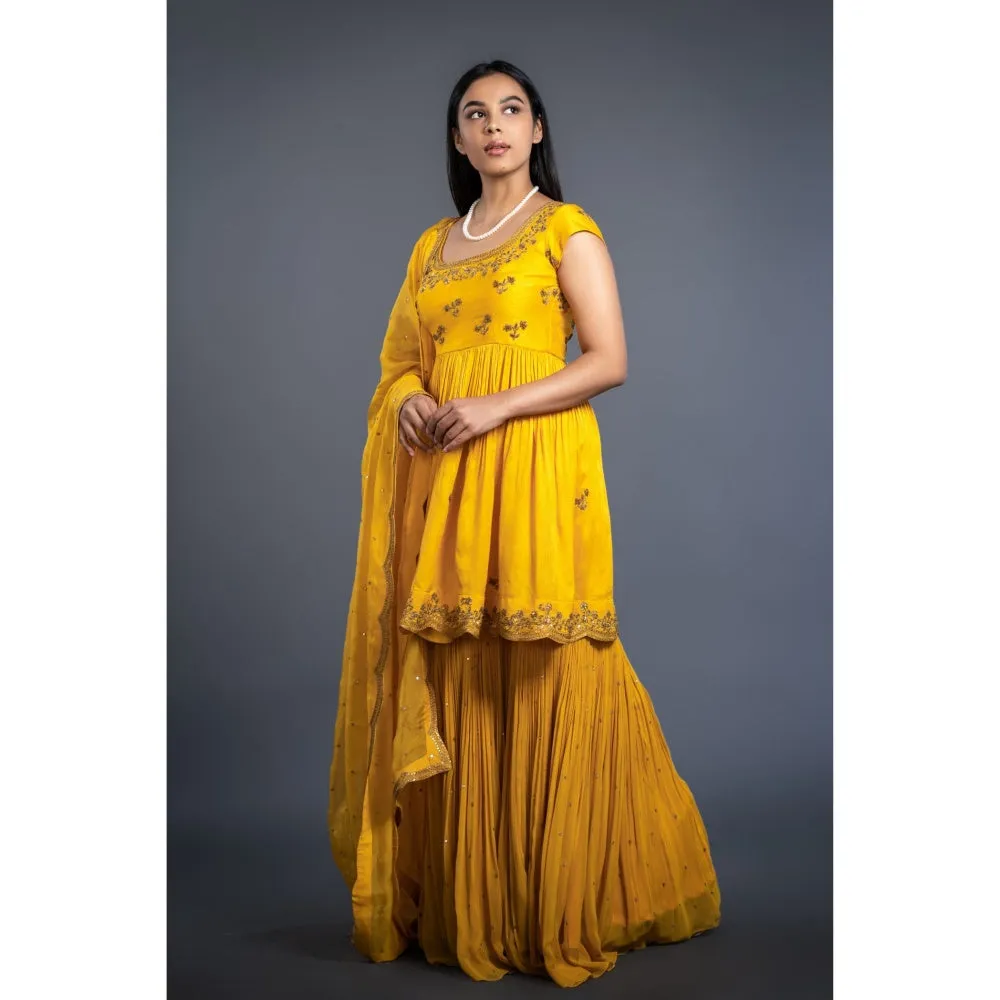 Shahmeen Husain Mustard Yellow Embroidered Sharara (Set of 3)