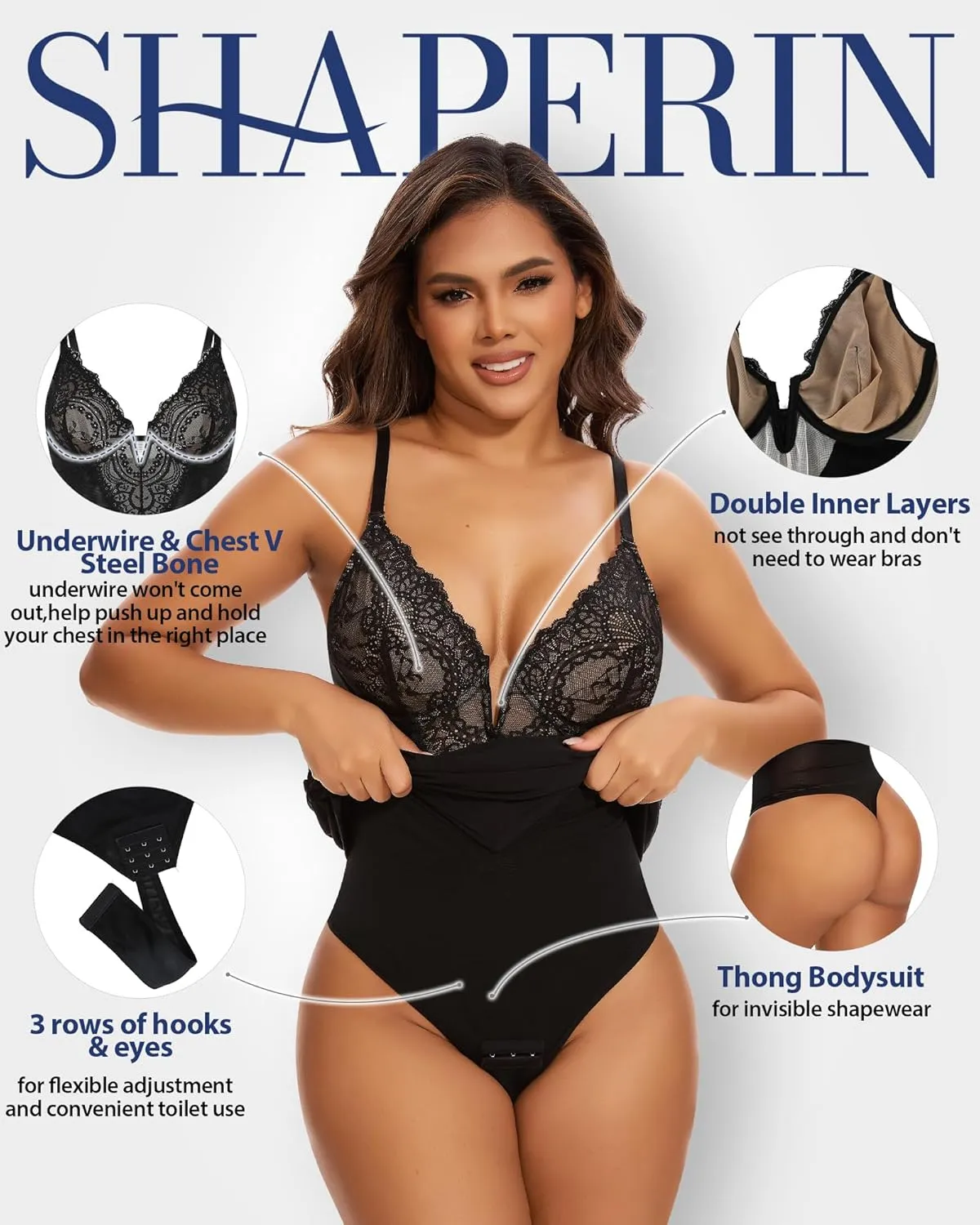 SHAPERIN Shapewear Dress Sexy Deep V Neck Lace Corsets Tops Ruched Bodycon Cocktail Party Mini Dresses for Women