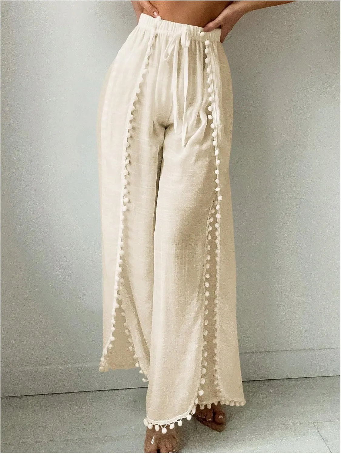 SHENHE Women's Bathing Suit Cover Up Pants Split Wide Leg Sheer Flowy Beach Palazzo Pants