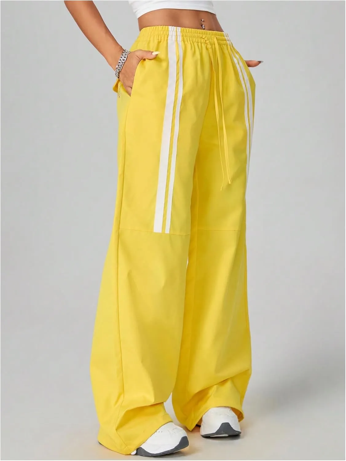 SHENHE Women's Low Rise Drawstring Elastic Waist Pants Wide Leg Y2k Baggy Loose Pants