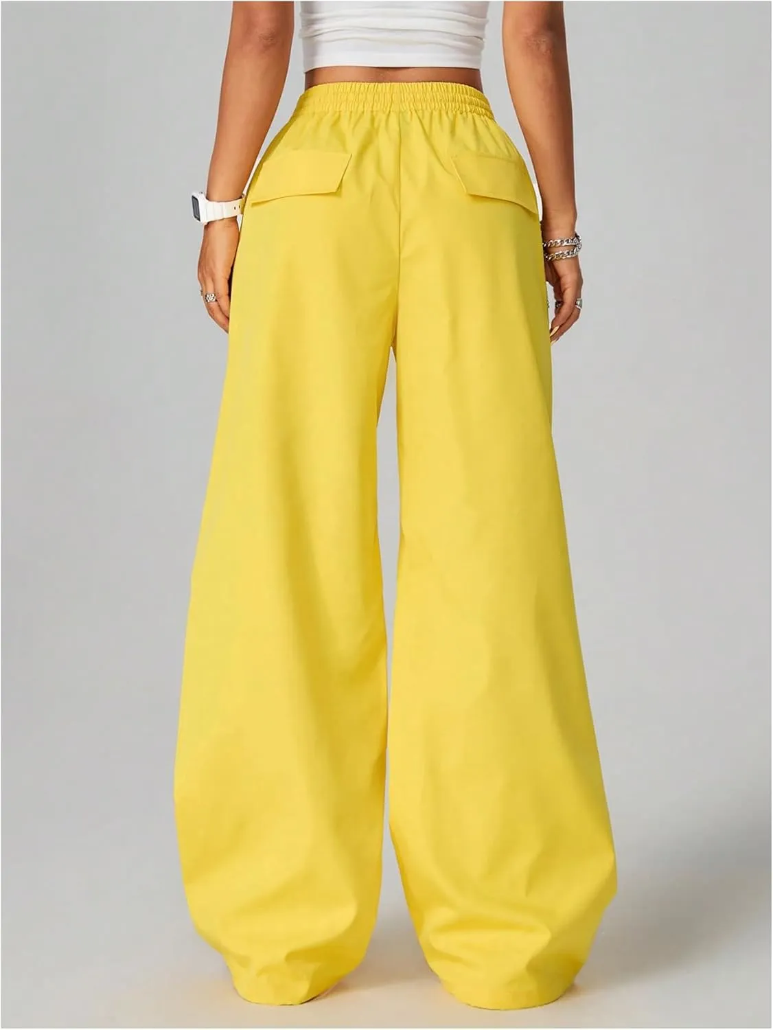 SHENHE Women's Low Rise Drawstring Elastic Waist Pants Wide Leg Y2k Baggy Loose Pants