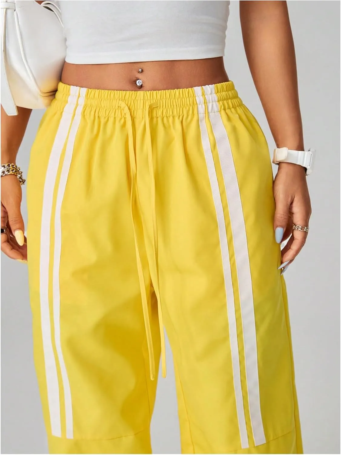 SHENHE Women's Low Rise Drawstring Elastic Waist Pants Wide Leg Y2k Baggy Loose Pants