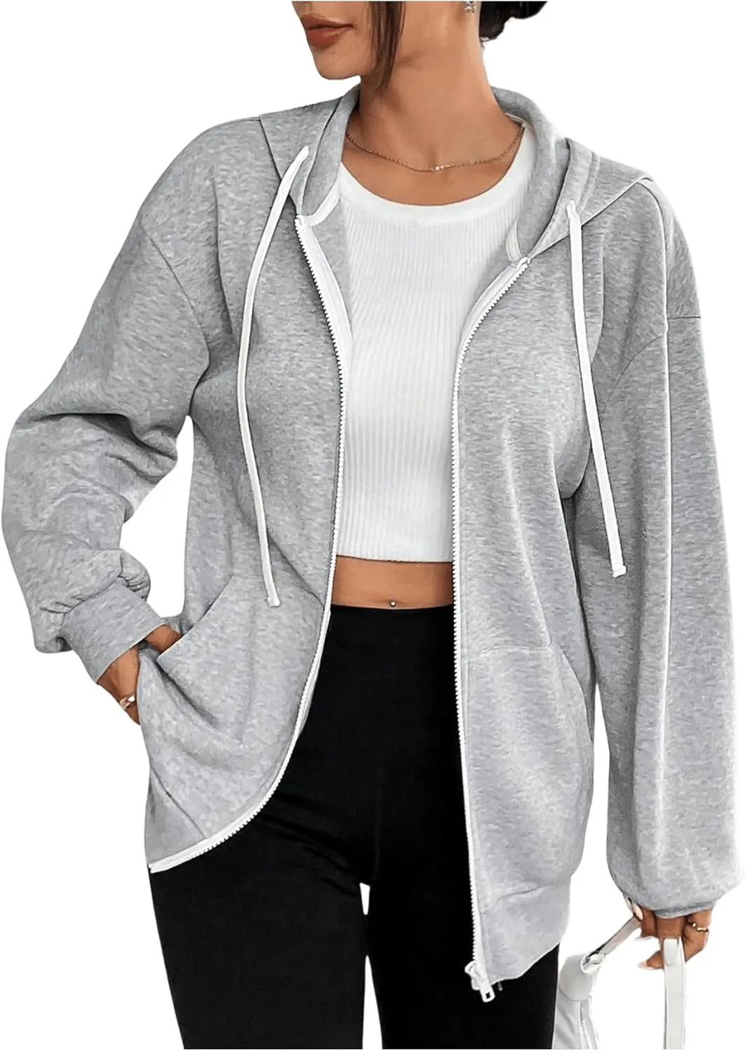 SHENHE Women's Oversized Zip Up Hoodie Sweatshirt Fleece Lined Hooded Jacket with Pockets