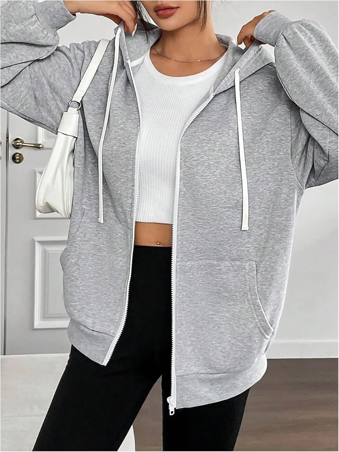 SHENHE Women's Oversized Zip Up Hoodie Sweatshirt Fleece Lined Hooded Jacket with Pockets