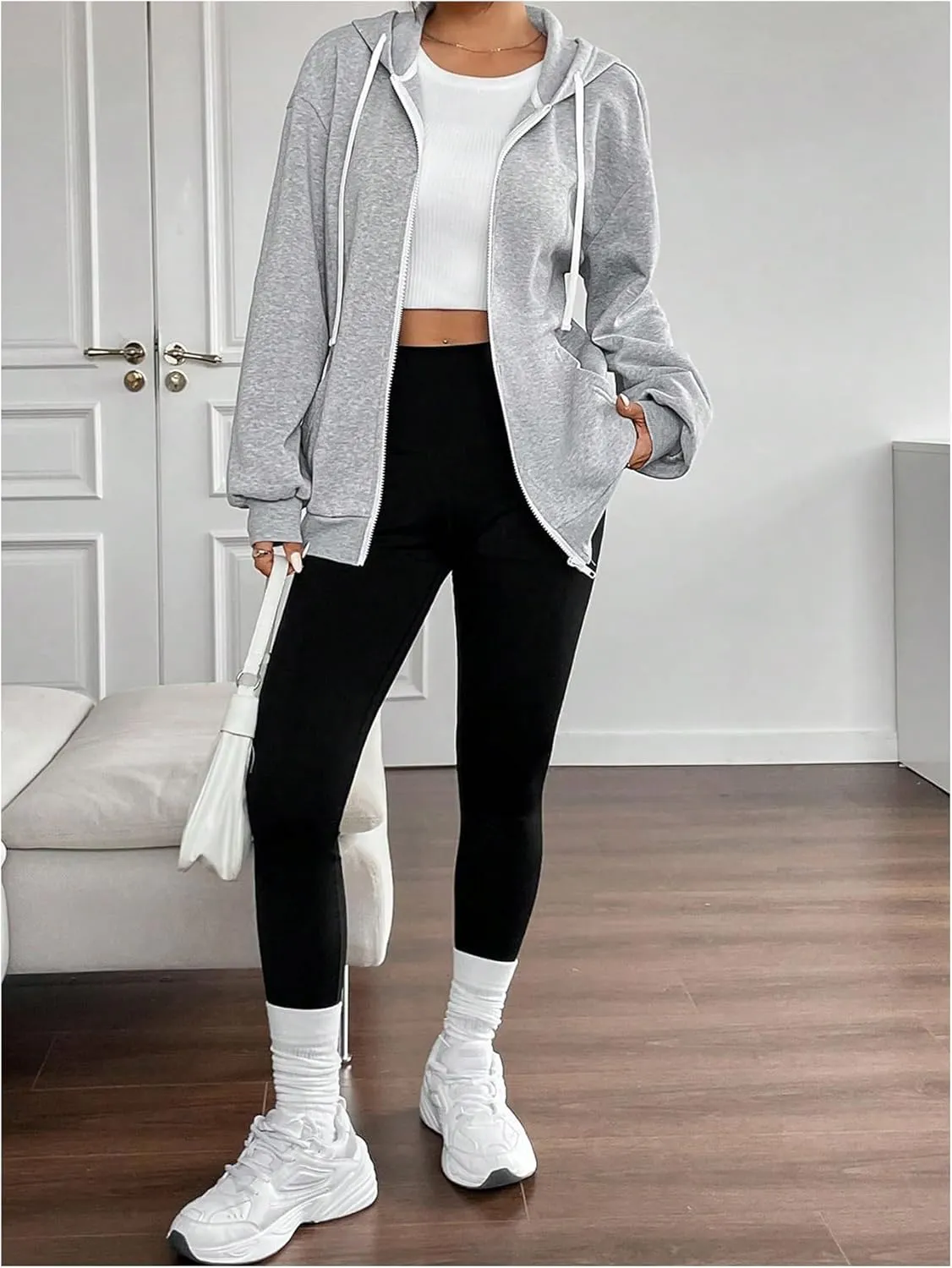 SHENHE Women's Oversized Zip Up Hoodie Sweatshirt Fleece Lined Hooded Jacket with Pockets