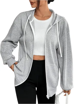 SHENHE Women's Oversized Zip Up Hoodie Sweatshirt Fleece Lined Hooded Jacket with Pockets