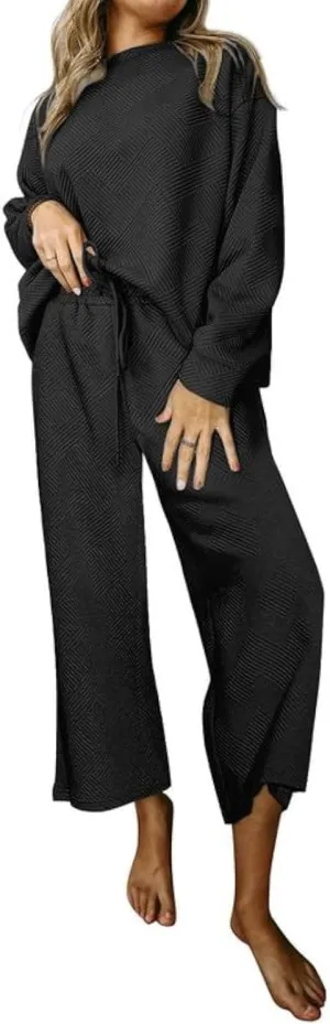 SHEWIN Women's 2 Piece Outfits Sweatsuit Casual Long Sleeve Pullover Tops and Drawstring Wide Leg Pants Lounge Sets