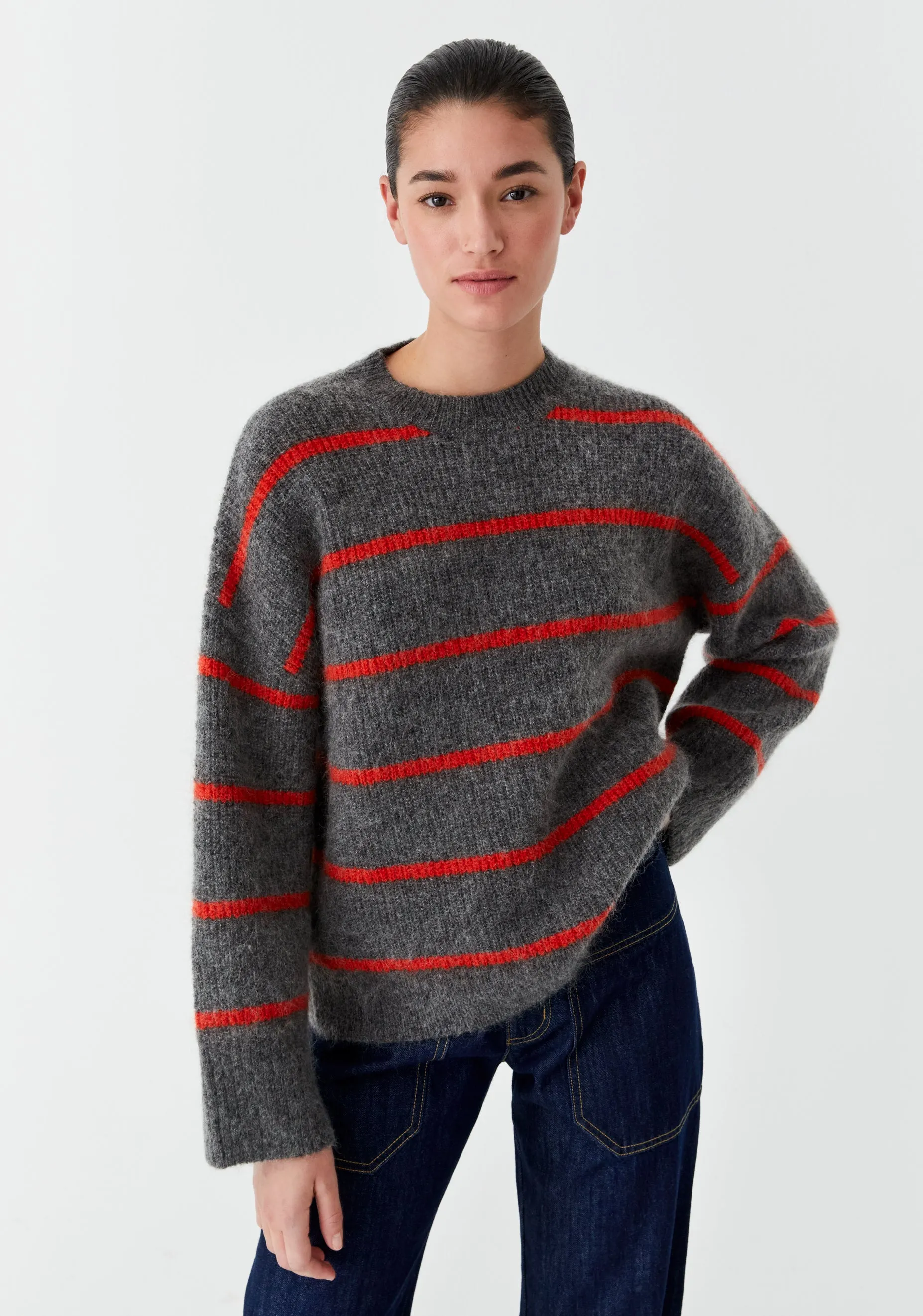 Silas Stripe Knit Pullover_Charcoal