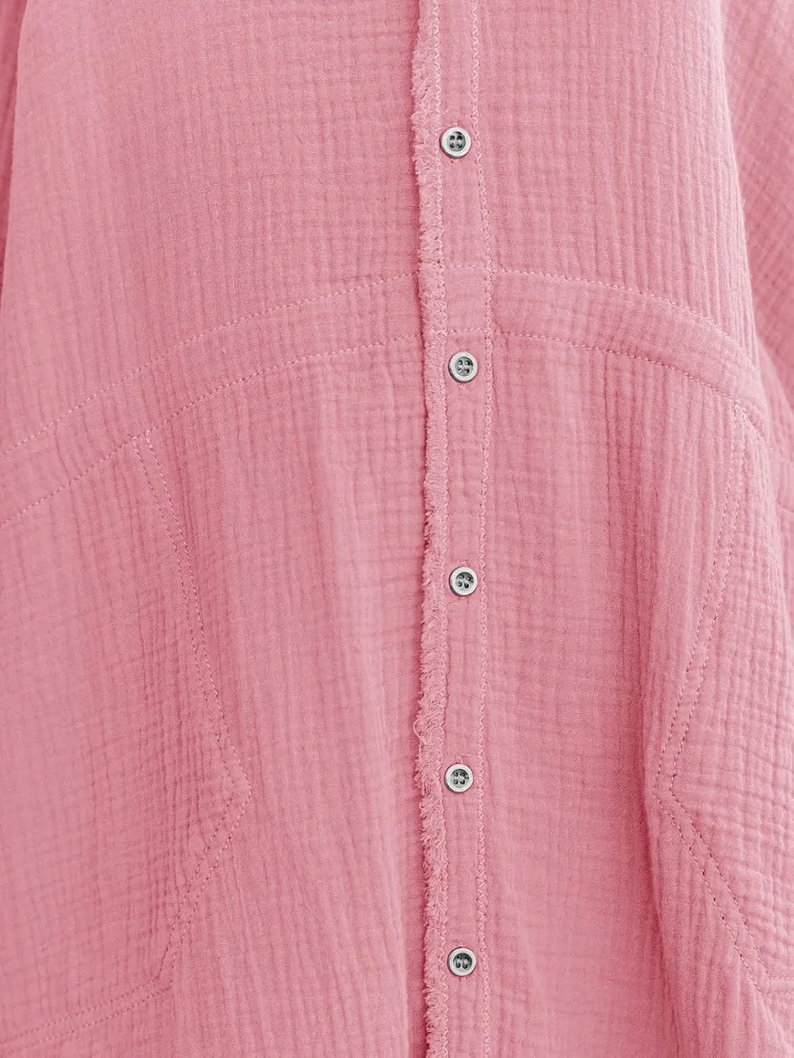 siliteelon Women's Button Down Tunic with Pockets Cotton Gauze Button Up Shirt Dress V Neck Long Sleeve Frayed Blouse Tops