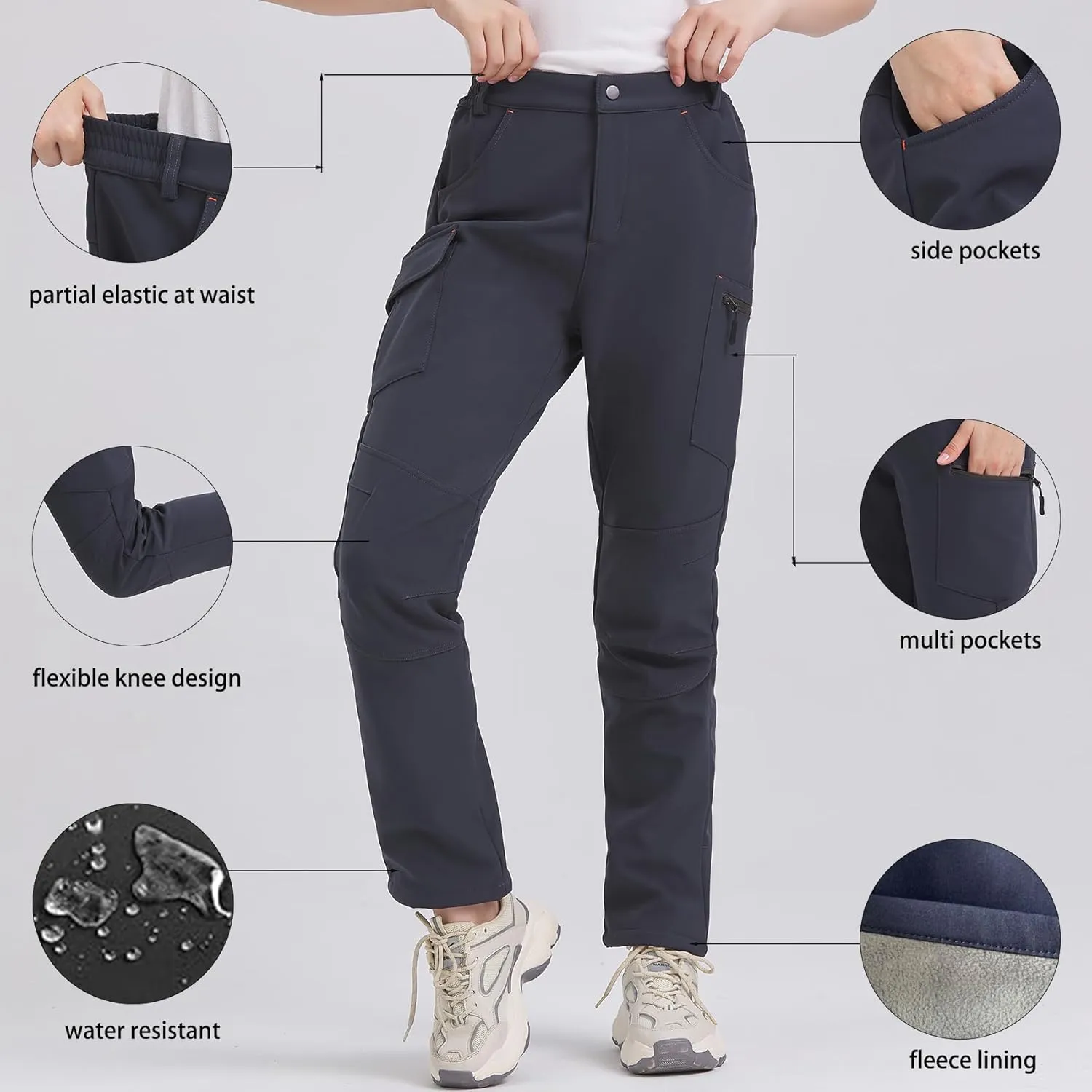 SKYROO Women's Winter Pants Fleece Lined Warm Pants for Hiking Outdoor Water Resistant Elastic Waist