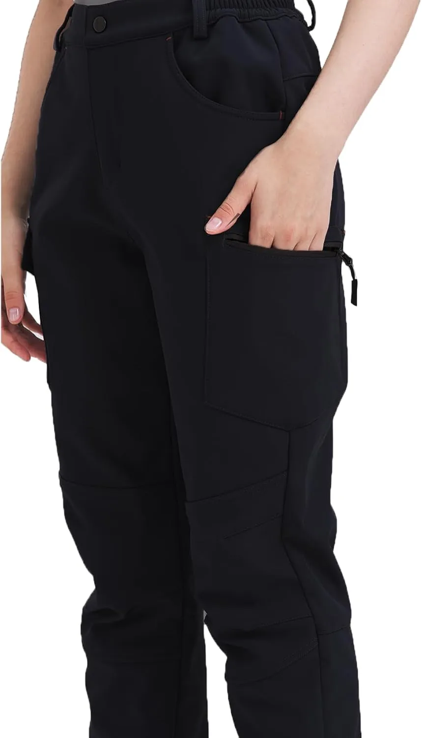 SKYROO Women's Winter Pants Fleece Lined Warm Pants for Hiking Outdoor Water Resistant Elastic Waist