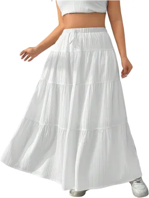 SOLY HUX Women's Plus Size Ruffle Maxi Skirt Tie Front Elastic Waist Casual Summer Flowy Long Skirts