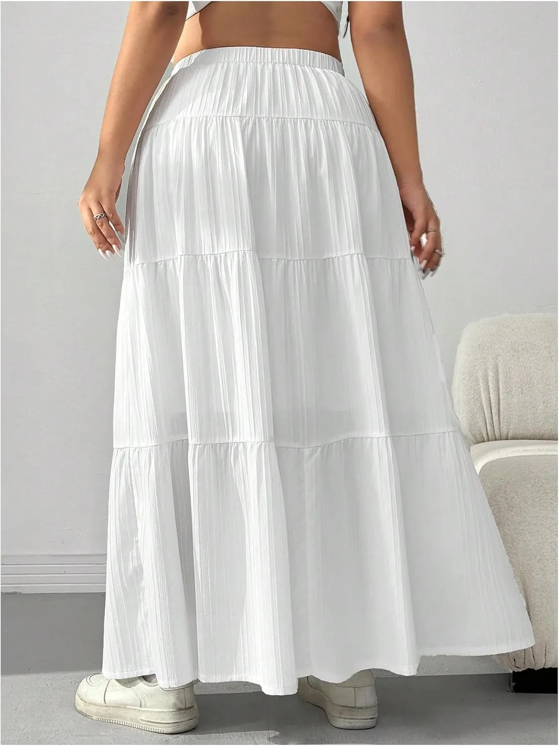 SOLY HUX Women's Plus Size Ruffle Maxi Skirt Tie Front Elastic Waist Casual Summer Flowy Long Skirts