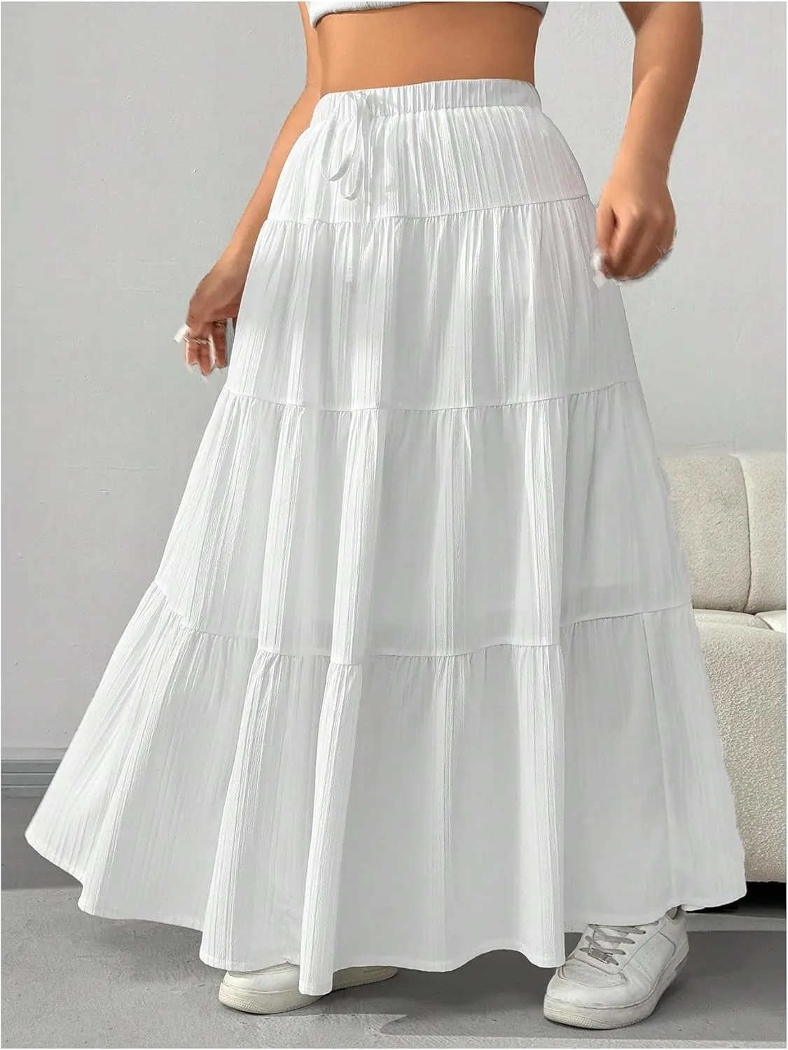 SOLY HUX Women's Plus Size Ruffle Maxi Skirt Tie Front Elastic Waist Casual Summer Flowy Long Skirts