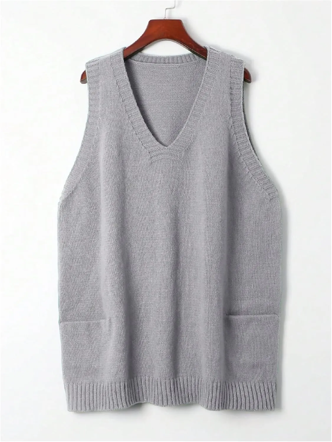 SOLY HUX Women's Plus Size Sweater Vest V Neck Sleeveless Loose Fit Knit Pullover Tank Tops with Pockets