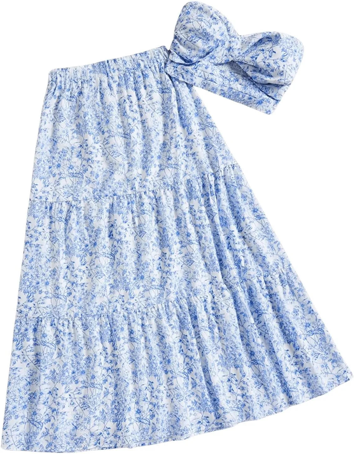 SOLY HUX Women's Summer 2 Piece Vacation Cruise Outfits Floral Print Tube Top and Maxi Skirt Set