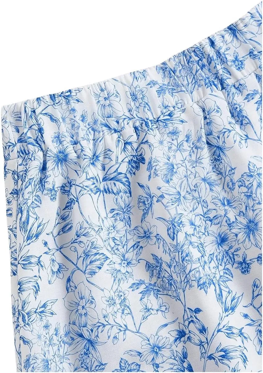 SOLY HUX Women's Summer 2 Piece Vacation Cruise Outfits Floral Print Tube Top and Maxi Skirt Set