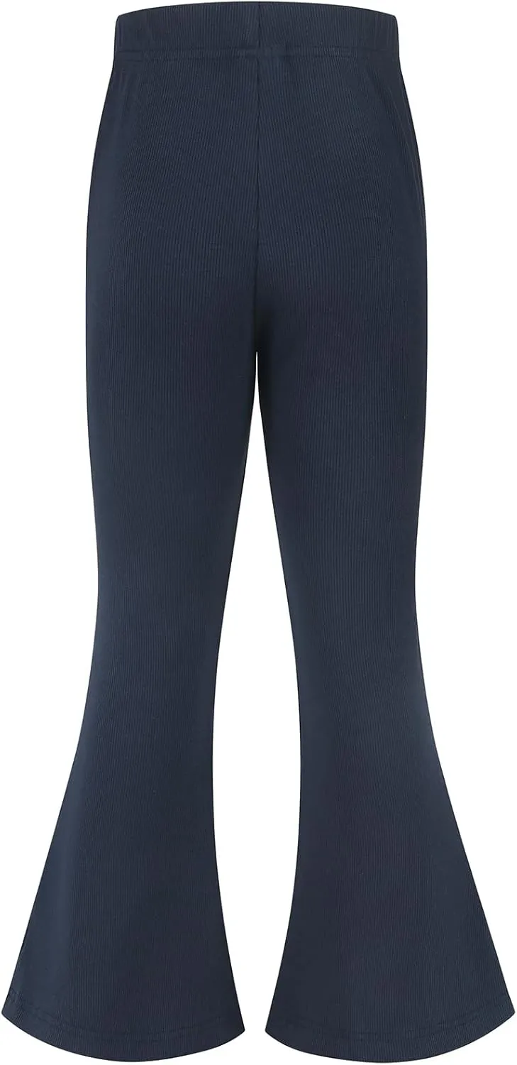Spring&Gege Girls Ribbed Knit Bell Bottoms Flare Leggings Ruffle Bootcut Pants Casual Solid Fall Outfits (5-12 Years)