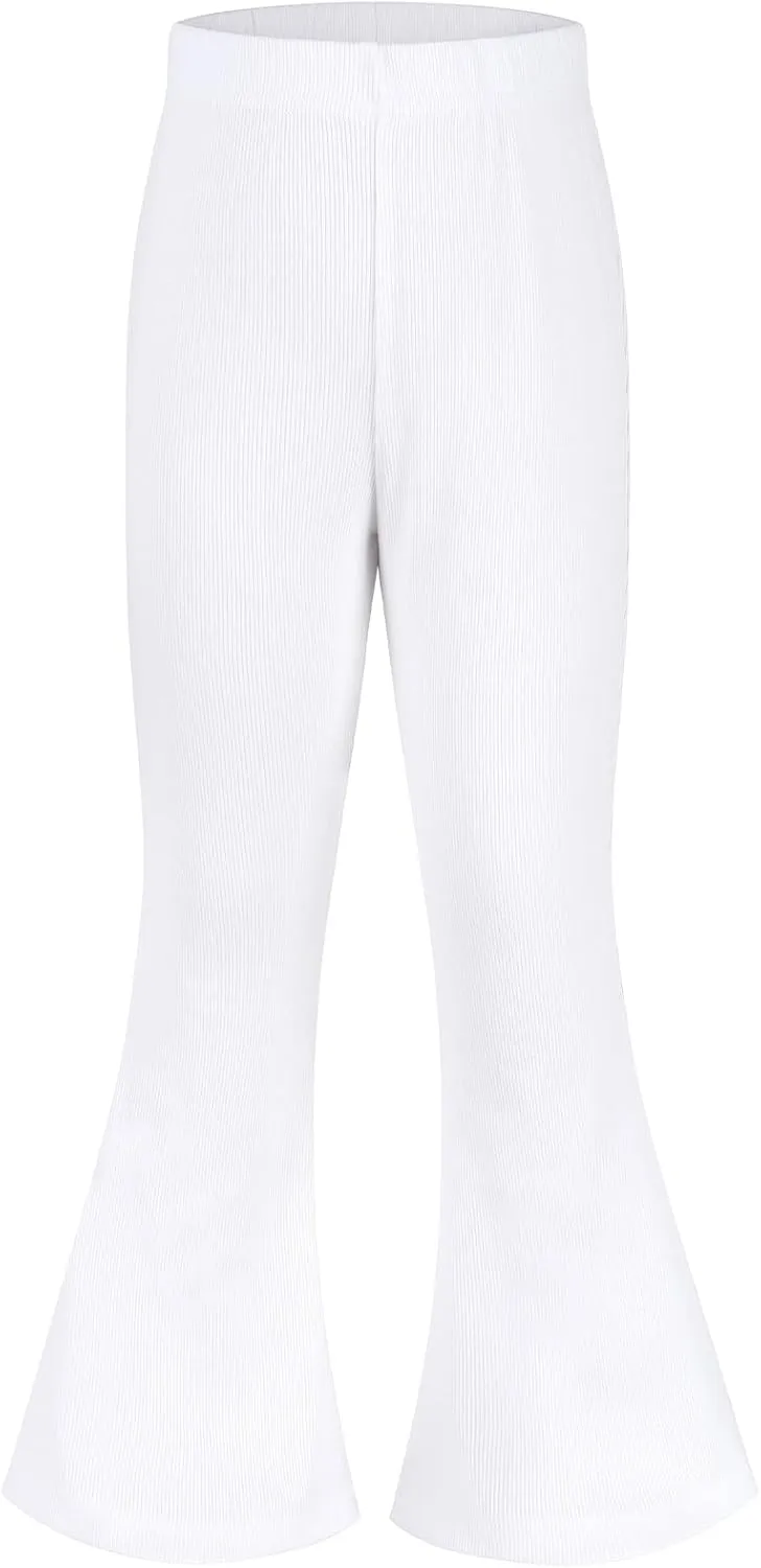 Spring&Gege Girls Ribbed Knit Bell Bottoms Flare Leggings Ruffle Bootcut Pants Casual Solid Fall Outfits (5-12 Years)