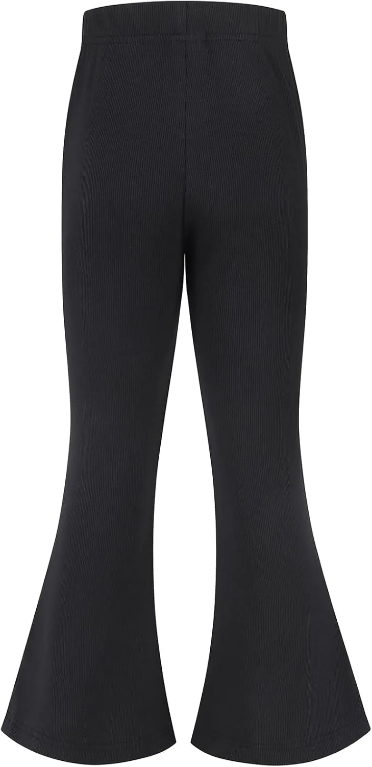 Spring&Gege Girls Ribbed Knit Bell Bottoms Flare Leggings Ruffle Bootcut Pants Casual Solid Fall Outfits (5-12 Years)