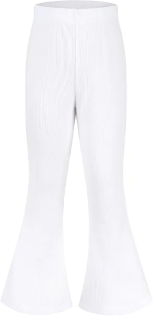 Spring&Gege Girls Ribbed Knit Bell Bottoms Flare Leggings Ruffle Bootcut Pants Casual Solid Fall Outfits (5-12 Years)