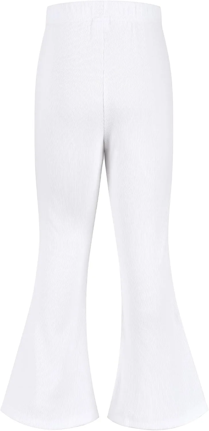 Spring&Gege Girls Ribbed Knit Bell Bottoms Flare Leggings Ruffle Bootcut Pants Casual Solid Fall Outfits (5-12 Years)