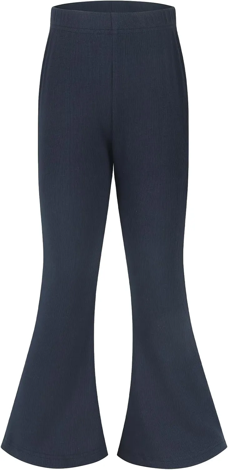 Spring&Gege Girls Ribbed Knit Bell Bottoms Flare Leggings Ruffle Bootcut Pants Casual Solid Fall Outfits (5-12 Years)