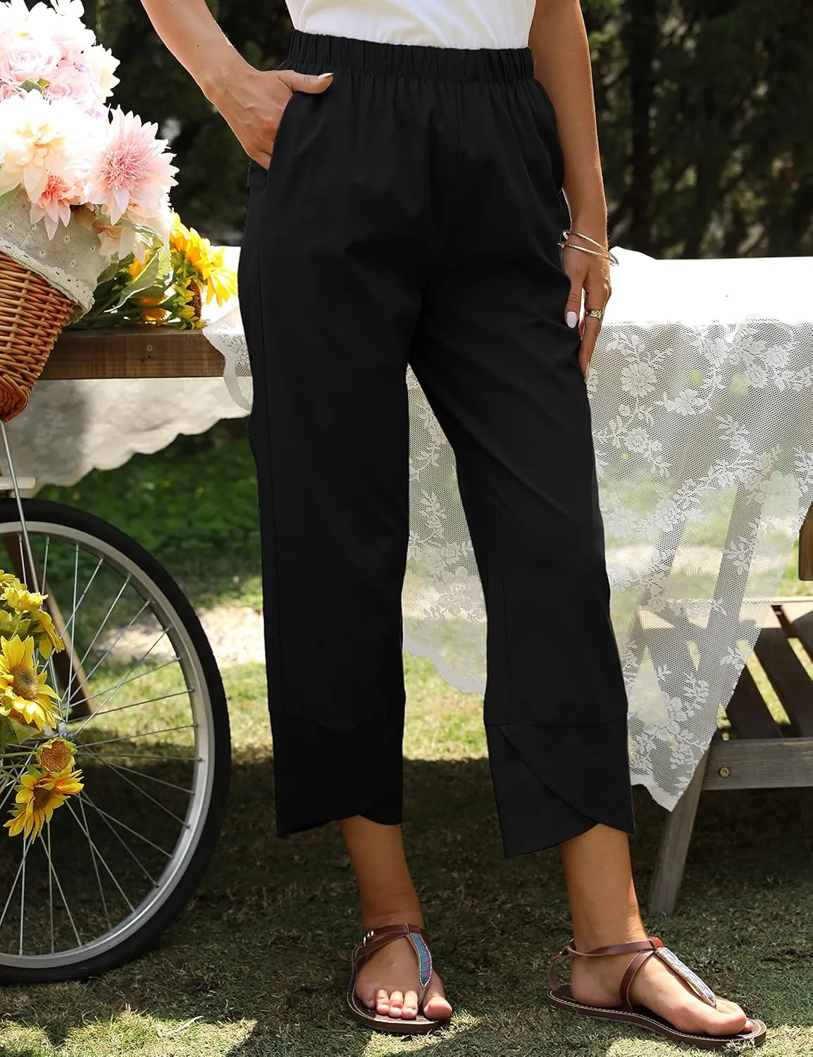 Springrain Women's Capri Pants Casual Summer Cotton Cropped Lounge Pants Trousers