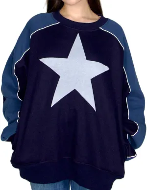 Star Graphic Oversized Sweatshirt for Women Y2k Crewneck Long Sleeve Pullover Sweater Vintage Aesthetic Clothes