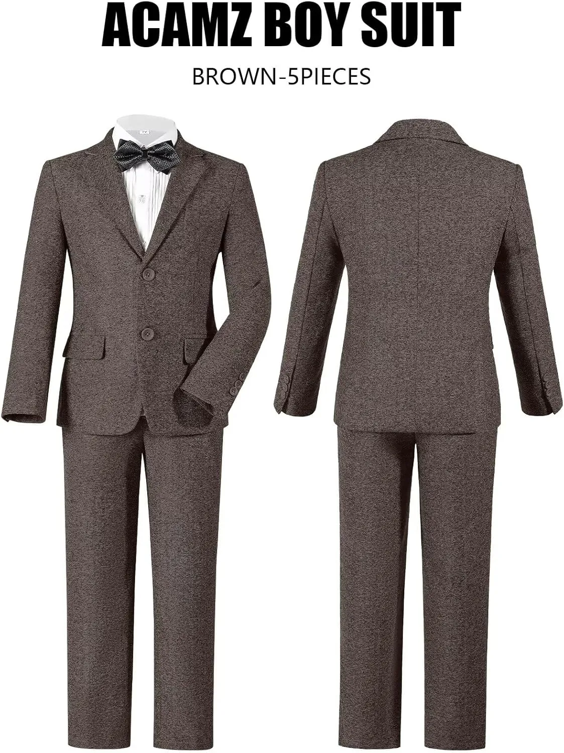 Suits for Boys Tweed Herringbone 5 Piece Toddler Kids Wedding Outfit Teen Boy Blazer Vest Pant Suit Tuxedo Set with Shirt Tie