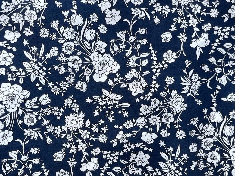 Summer Blooms Navy & White Floral Liberty of London Tana Cotton Lawn (Made in Italy)
