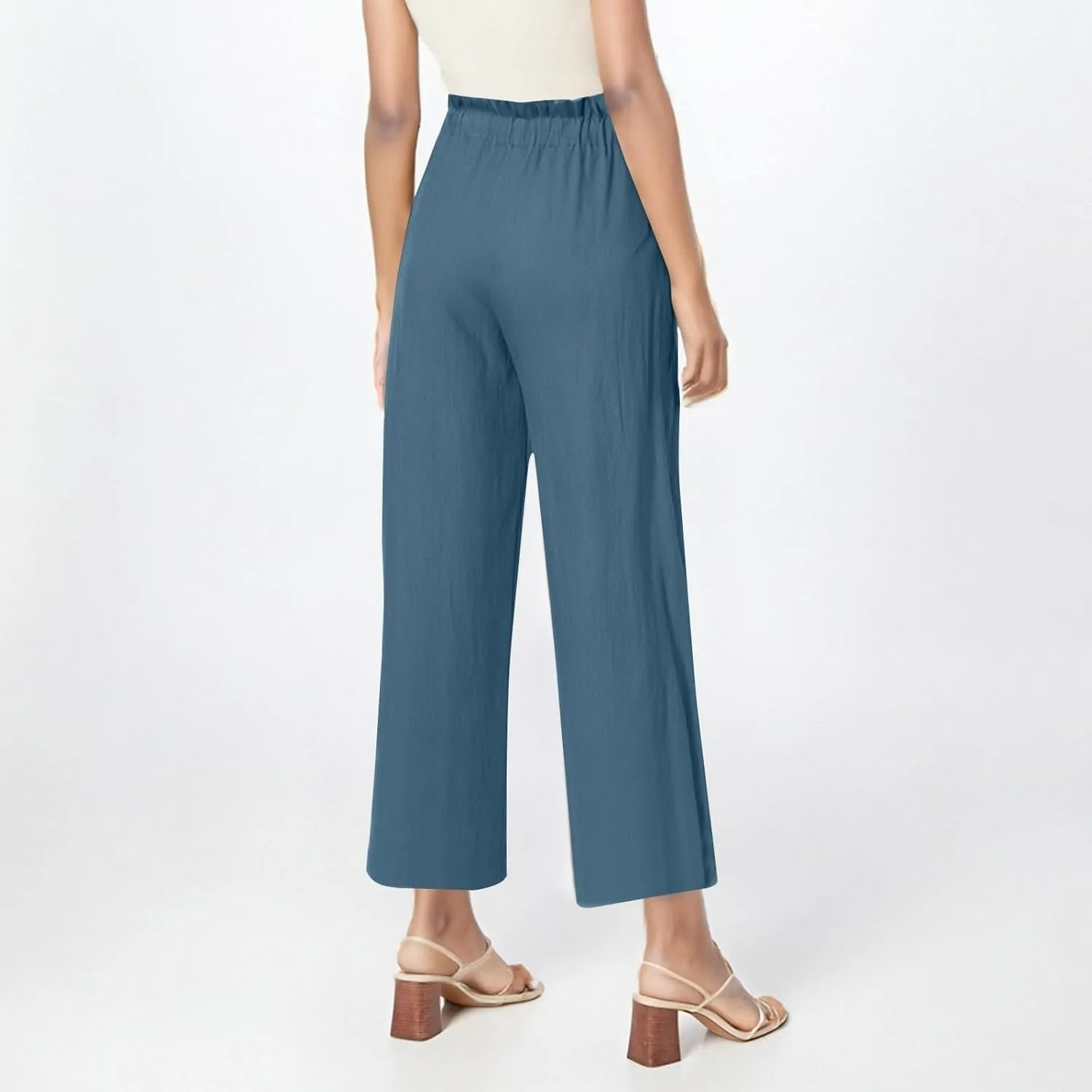 Summer Linen Pants for Women 2025 High Waist Elastic Straight Leg Palazzo Pant Lightweight Flowy Beach Trousers