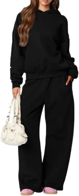 Sweatsuits Women 2 Piece Outfit Bow Print Long Sleeve Oversized Hooded Sweatshirt Wide Leg Sweatpants Set Tracksuit