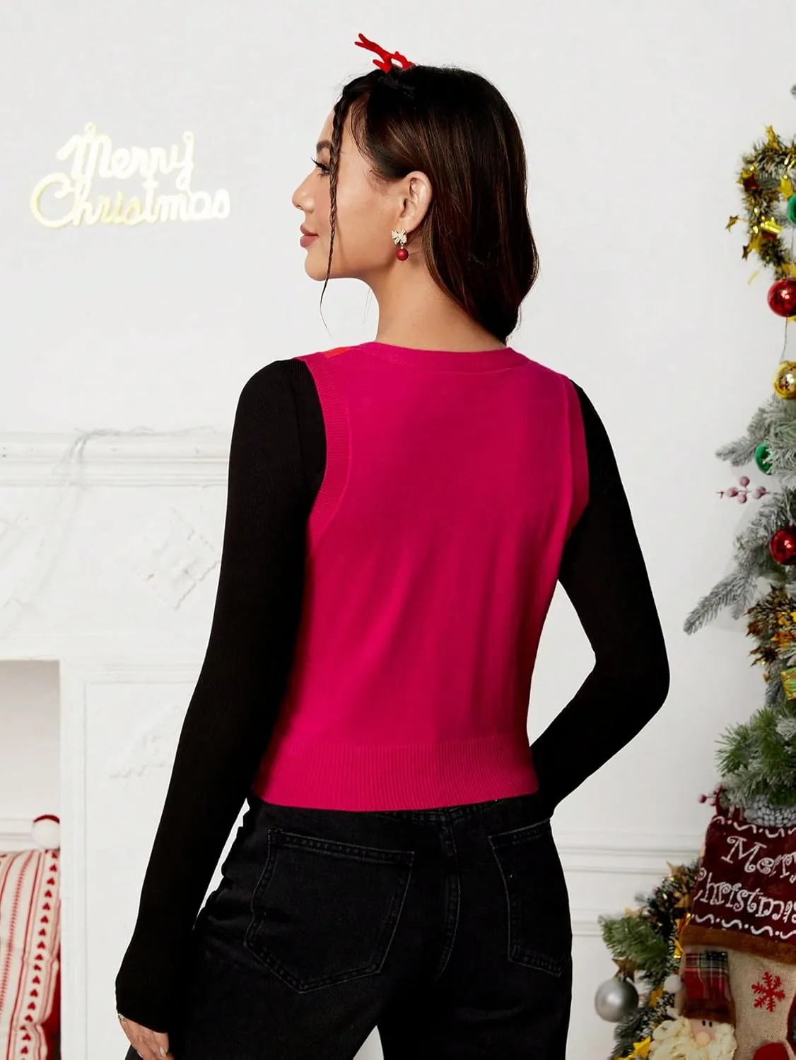 SweatyRocks Women's Basic Sleeveless V Neck Button Front Sweater Vest Knitted Cardigan